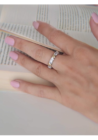 Kalp Tek Taş Model Ayarlanabilir Silver Gold Altın Renkli Yüzük Çok Renkli