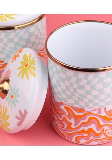 Emaylab Retro Hippi 3 lü Emaye Baharatlık Takımı Çok Renkli