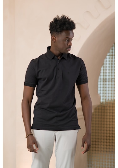 Paul Martin Örme Polo Yaka Regular Fit Pamuklu Ve Likralı T-shirt Siyah