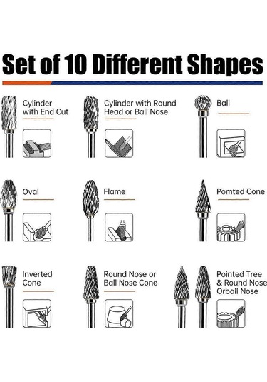 10 Adet Karbür Freze Ucu Seti, 1/8 İnç Döner Alet Uçları, Metal İçin Çift Kesim Tasarımı, Kaiyi