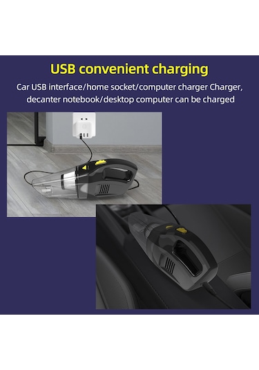 Gajeena 7000pa Güçlü Süpürme, 120w 2200mah Şarjlı, Kablosuz Elden Süpürge - Islak/kuru, Araç Ve Ev İçin Hafif Abs, 0.9l Hacim Siyah