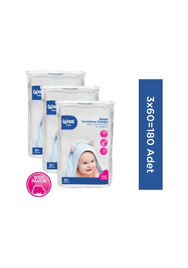Wee Baby Bebek Temizleme Pamuğu Seti (60x3 180 Adet)