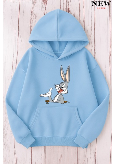 Tavşan Baskılı Sweatshirt Bebe Mavisi