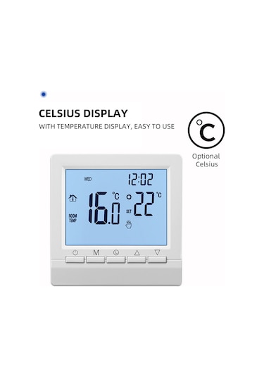 Mufunye Beyaz Işıklı Lcd Ekranlı, Dokunmatik Tuşlu, 5+2 Haftalık Programlanabilir, Çocuk Kilidi Ve Düşük Sıcaklık Korumalı, Pilli Kombi Termostati Piller Dahil Değil