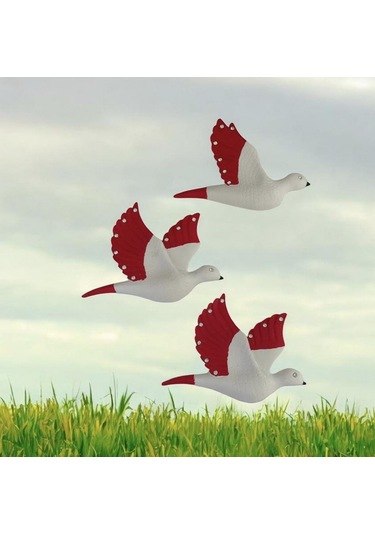 Dekoratif Üçlü Kumru Kuş Duvar Dekoru Süs 17 12 Cm Kırmızı Renk 3 Lü Set