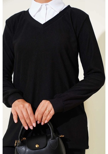 Biçomi Gömlek Yaka Fitilli Salaş İkili Takım Siyah T4300 Siyah