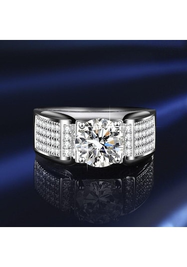 Yeşil Bague Ringen Gerçek Mozanit Yüzük Erkekler Için Gümüş 2 Karat Yuvarlak Parlak Elmas Nişan Yüzüğü Erkek Düğün Takı