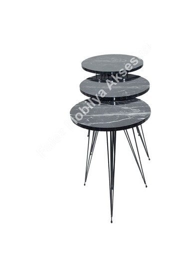 Orta Sehpa Ve Zigon Sehpa Büyük Set Tel Ayak Mermer Desen Elips