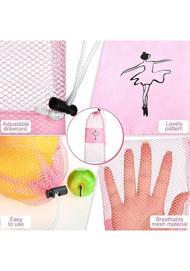 Taşınabilir File Dans Ayakkabısı Çantası Nefes Alabilen Saklama Kesesi Kız Çocuk Bale Düzenleyici Çantalar İpli Ayakkabı Keseleri Pembe