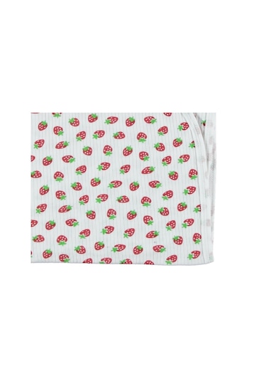 Pamuklu Kaliteli Çilek Desenli Mevsimlik Bebek Battaniye 80 90cm Beyaz