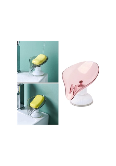 Suntek Banyo Pembe Plastik Yaprak Şekli Sabunluk Tutucu