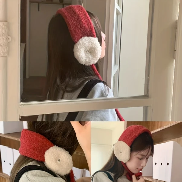 Elmpaly Mor Renk Bloklu Kadın Kışlık Polar Kulaklık Ayarlanabilir Kayak Kulak Koruyucu