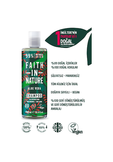 Faith in Nature %99 Doğal Yenileyici Şampuan Aloe Vera Normal & Kuruya Dönük Saçlar İçin 400 ML