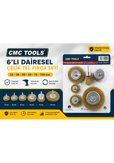 Dairesel Çelik Tel Fırça Seti 6'lı 25-38-50-65-75-100 Mm Kod: Cmc4175