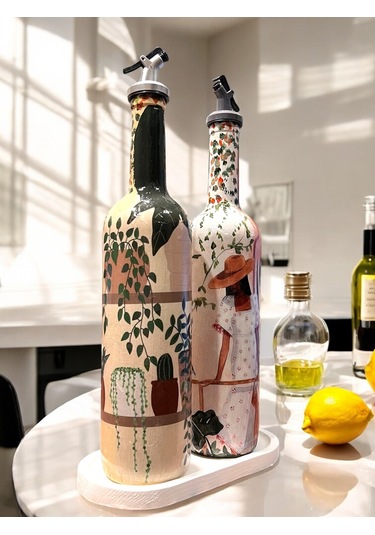 Latin Amerikalı Kadın Ve Kaktüs Desenli Özel Tasarım Yağdanlık-sirkelik Sosluk Seti- Ev Ve Mutfak De Krem