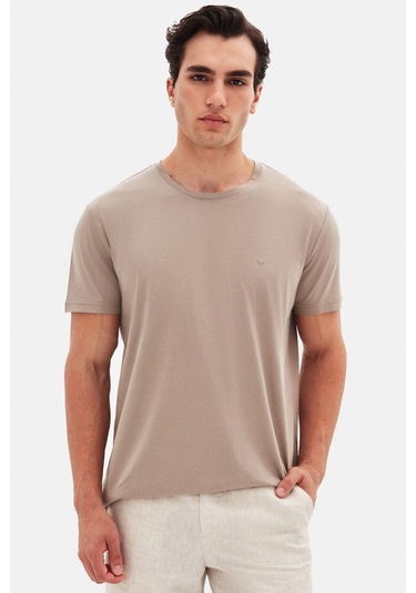 Ds Damat Regular Fit Vizon Düz Nakışlı %100 Pamuk T-shirt 4hc140632006m Vizon