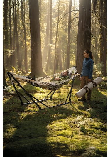 Metatek Katlanır Metal Ayaklı Taşınabilir 3 Kademe Hamak Siyah