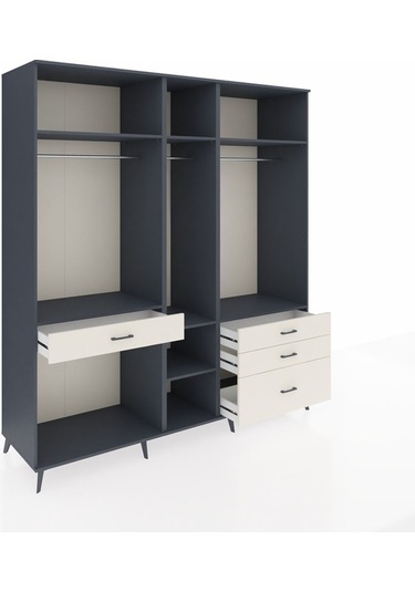 Kronos Dolap 7 Raflı 4 Çekmeceli 3 Askılı 220x59x243 Antrasit-antrasit/aytaşı Antrasıt/aytası