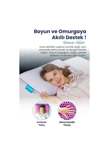 Viscofoam Air Terapi Hava Kanallı Ortopedik Yastık Visco Yastık Mor 60x40x16cm