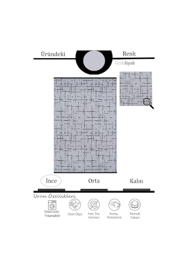 Çam Halı Bodrum Bdr 120 Gri Özel Latex Kaymaz Tabanlı Kilim