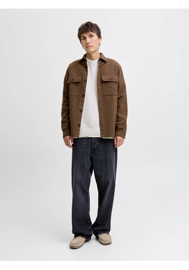 Jack & Jones Jack&jones Jprrayle Melange Solid L/s Erkek Gömlek 12286840 Kahverengi