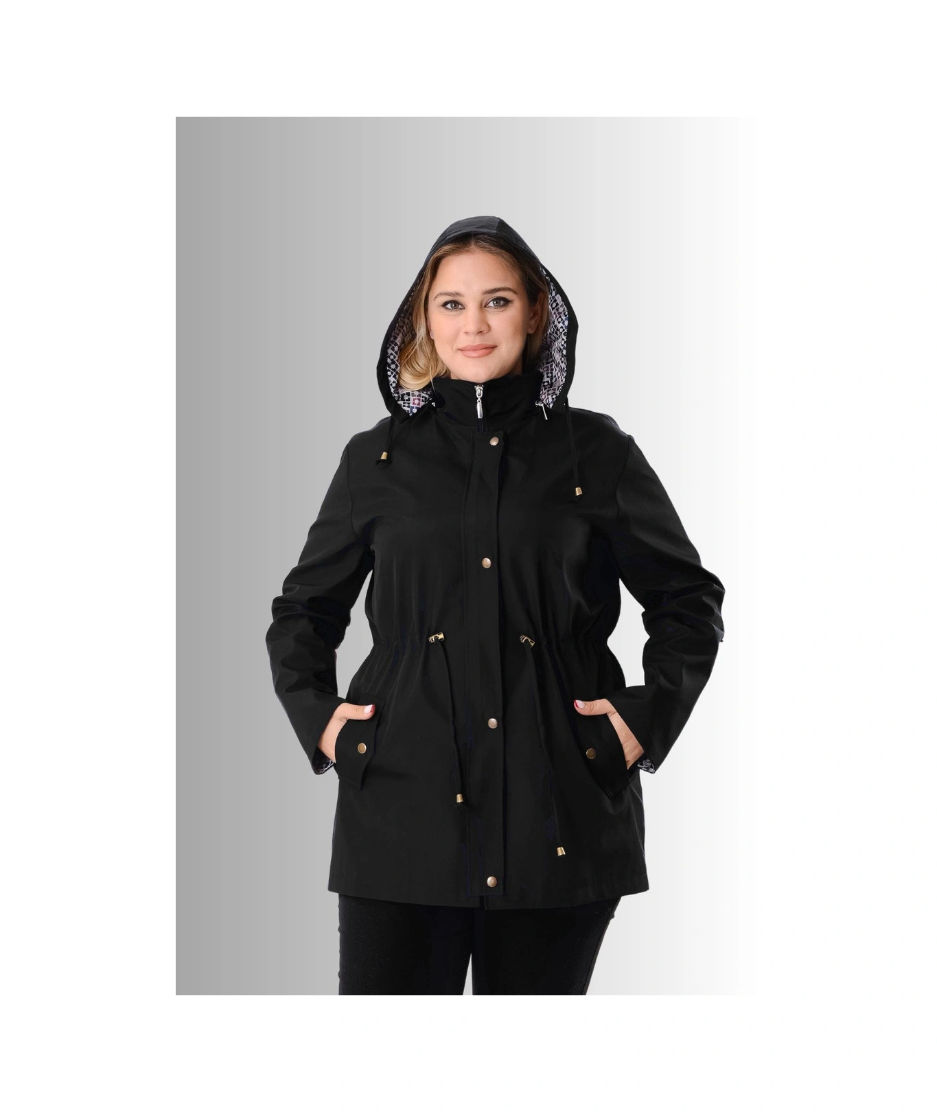 Büyük Beden Kapüşonlu Siyah Renkli Bonding Ceket Siyah