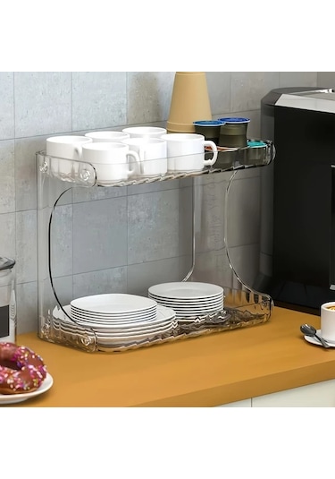 Dashanshop 2 Katmanlı Şeffaf Plastik Kozmetik Organizatör Makyaj Saklama Şeffaf