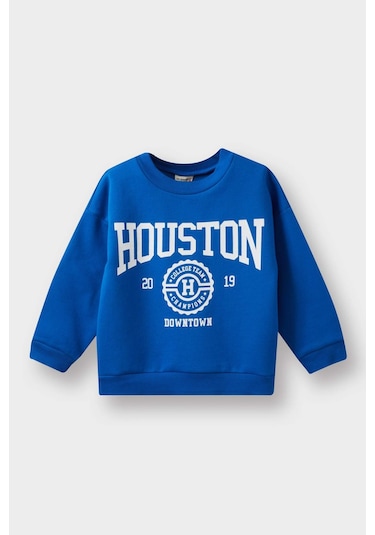 Defacto Erkek Bebek Bisiklet Yaka Baskılı İçi Yumuşak Tüylü Sweatshirt E9238a525aube142 Mavi