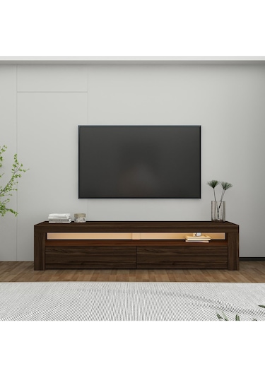 Batı LED Işıklı 2 Kapaklı TV Sehpası – 150 cm – Minimal Tasarım, Ceviz
