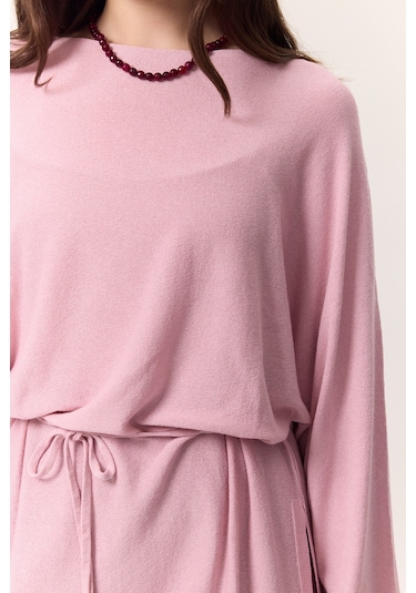 Triko Kuşaklı Tunik Pembe Pembe