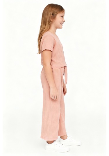 Kız Çocuk Pijama Altı Beli Lastikli Rahat Kalıp Yavruağzı