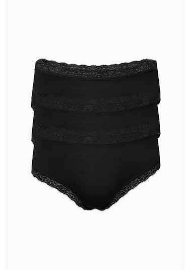Malabadi Kadın 3'lü Paket Ultra Yumuşak Micro Modal Dantelli Slip Külot 3m700 Siyah