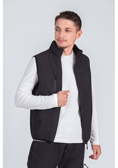 Vatan Tekstil Softshell Dik Yaka Erkek Yelek Füme
