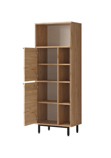 Lidya Banyo Dolabı Çok Amaçlı Dolap 2 Kapaklı Metal Ayaklı Sepet Kahverengi