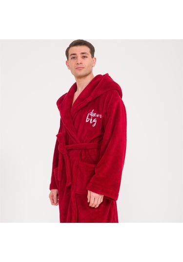 Erkek Uzun Welsoft Kapüşonlu Sabahlık - Bordo