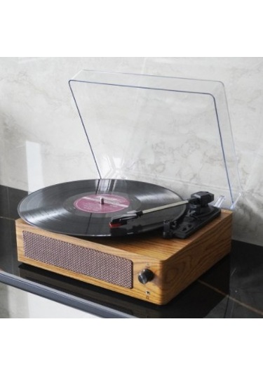 Omix Fm-108 Açık Kahverengi Hoparlörlü Bluetoothlu Pikap Plak Çalar Kahverengi