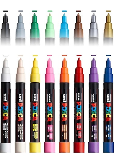 Uniball Posca Su Bazlı Markör Kalem Seti 0.9-1.3 16lı Çok Renkli
