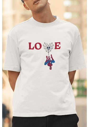 Love Spider Ağ Ön Baskılı Beyaz Tişört
