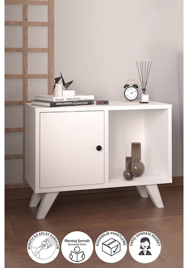 Bofigo Komodin 2 Bölmeli Komodin Kapaklı Komodin Yan Sehpa Mikonos Beyaz