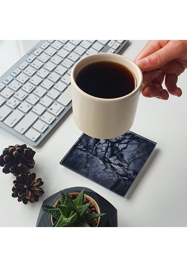 Decorita Cam Bardak Altlığı Doğal Taş Desen 4'lü Takım 10 x 10 CM Çok Renkli