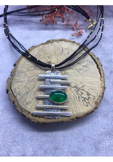 Nsa Gümüş Yeşil Akik Taşlı 925 Ayar Doğal El İşi Gümüş Set