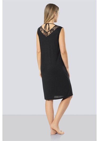 Türen Kadın Siyah Dantelli V Yaka Gecelik 3285 Siyah