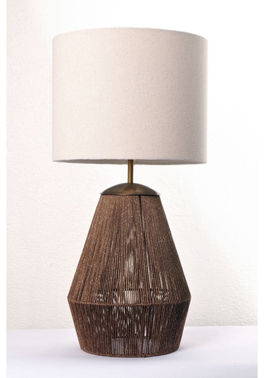 Buldan Bezi Başlıklı El Yapımı Simli Kahverengi Abajur Kahverengi