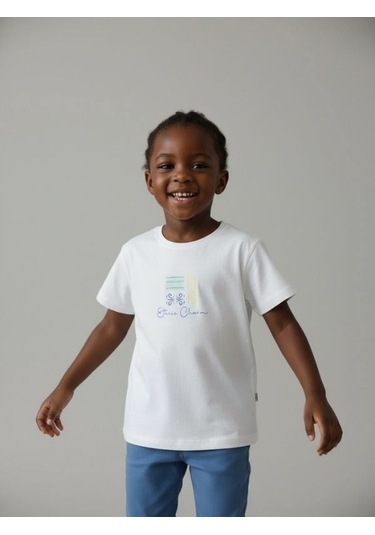 Zekids Kız Çocuk Tasarım T-shirt-17202 Ekru