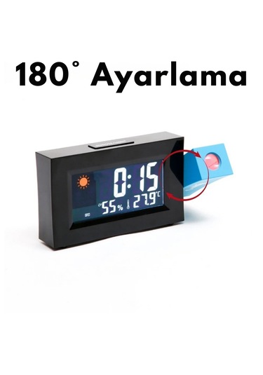 Monozone Masaüstü Yansıtmalı Saat Tarih Derece Nem Ölçer Alarmlı