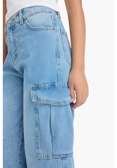 Defacto Kız Çocuk Wide Leg Kargo Geniş Paça Jean Pantolon E5878a825aunm39 Mavi