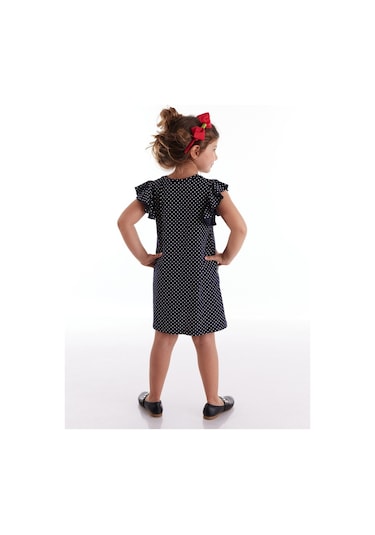 Denokids Mushi Çiçekler Puantiyeli Kız Elbise Siyah