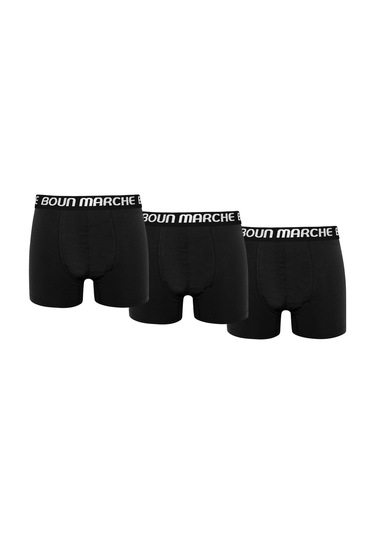 Boun Marche Erkek Boxer Likralı Premium 3'lü Kutu Psico Siyah-3'lü