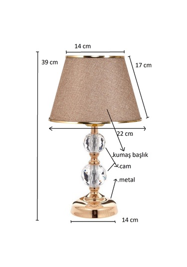 T Serisi Masa Abajuru Metal Ve Cam Gövde Kumaş Başlık Kahverengi