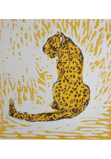 Özgün Baskı - Sarı Leopar Resmi - Linolyum